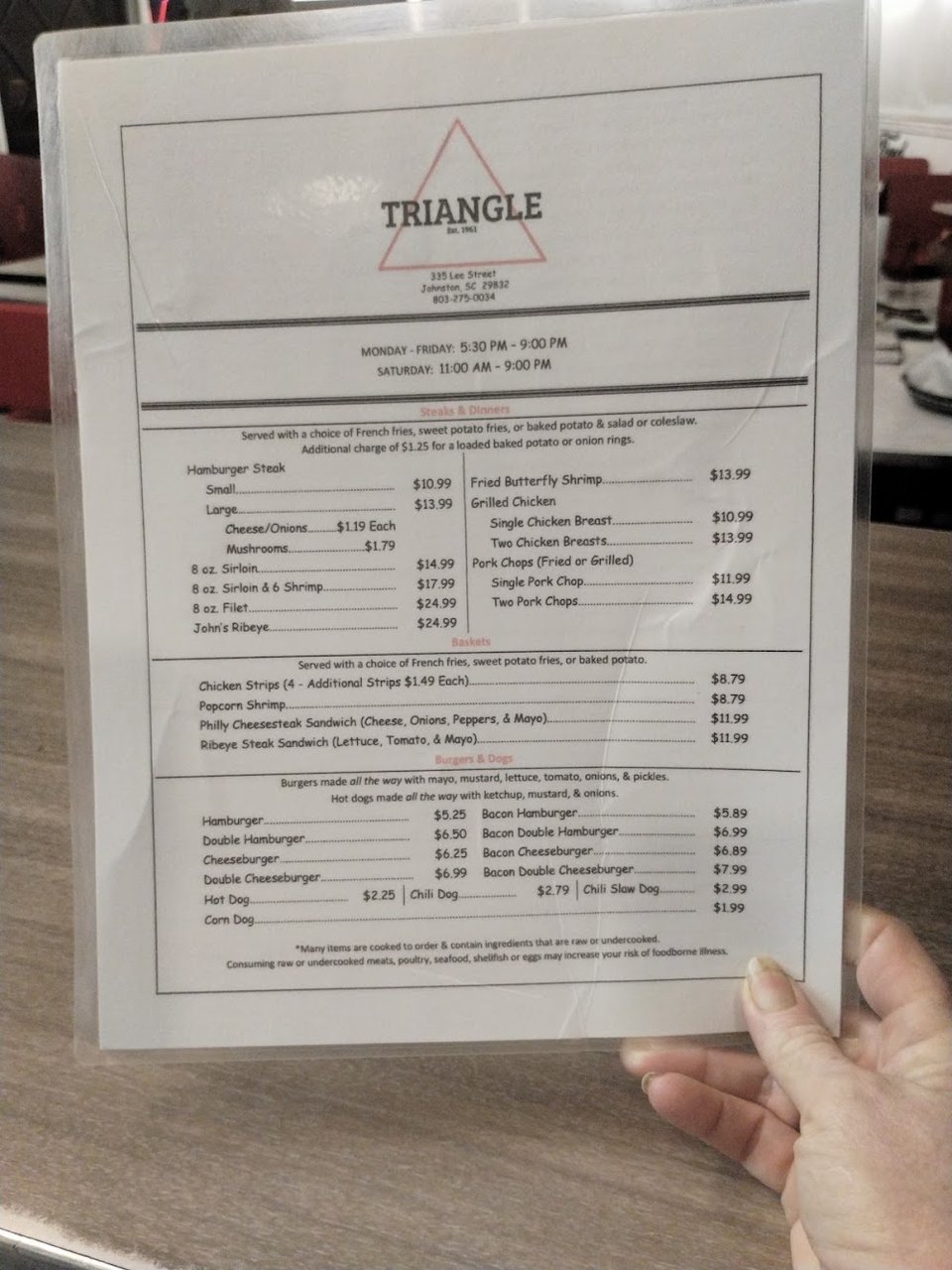 Menu page showing baskets, sides, and salads.